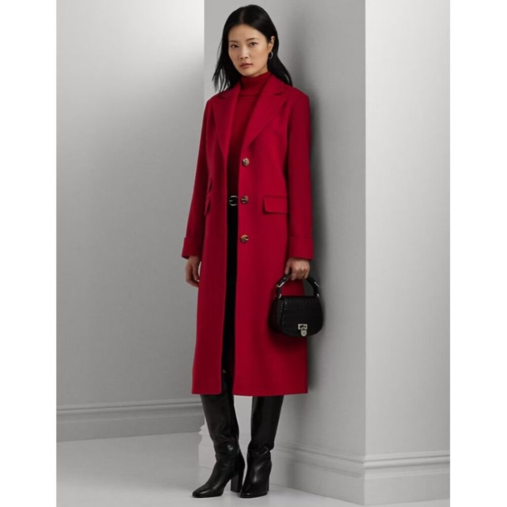 🆕RALPH LAUREN Longline Reefer Coat Wool Blend Red 6
